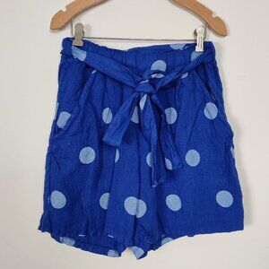 Froccella Women's Shorts One Size Blue Linen Polka Dot Resortwear Lightweight